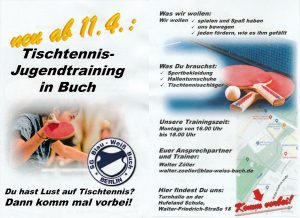 SG Blau-Weiss Buch: Tischtennis-Jugendtraining @ Sporthalle Hufelandschule